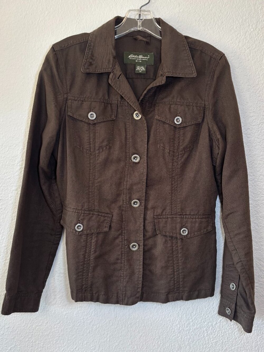 Eddie Bauer Women's Chocolate Brown Linen Blend Jacket Size Medium Lightweight